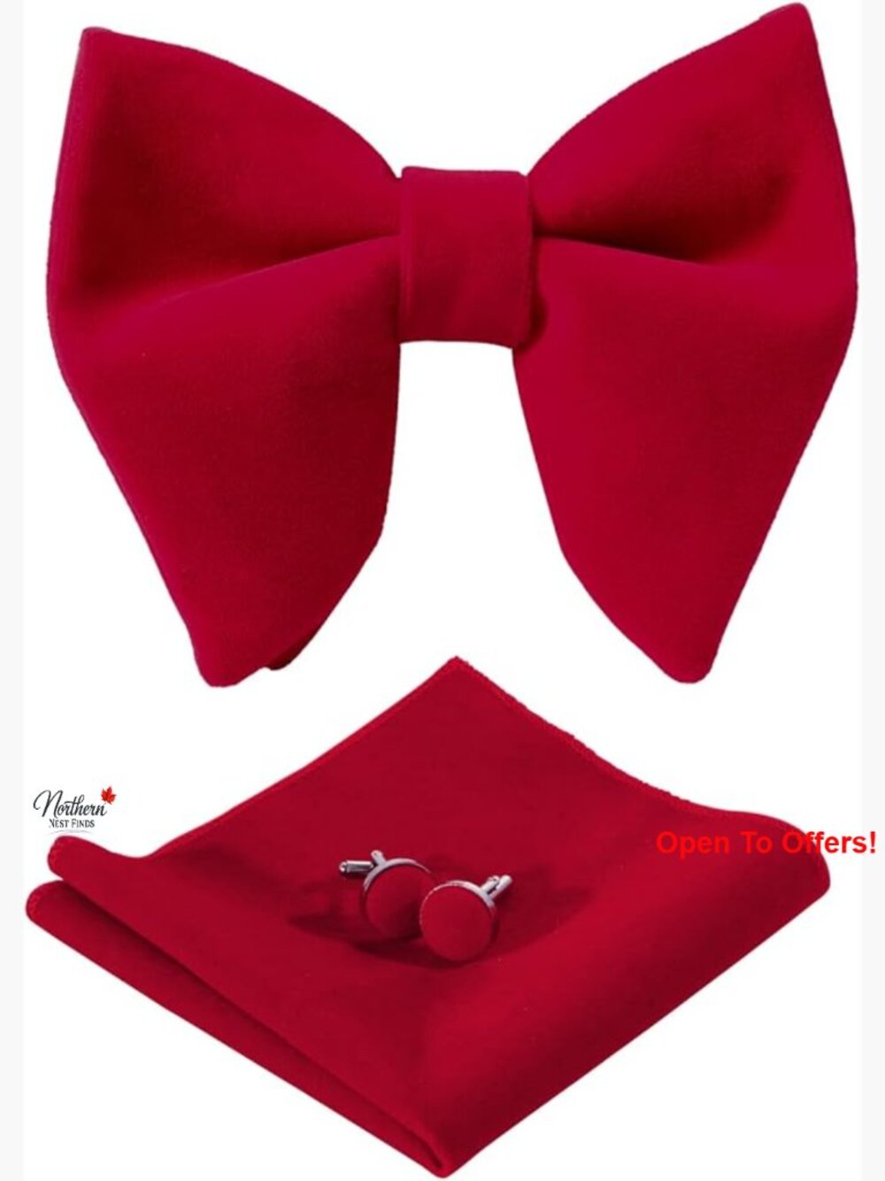 Velvet Pre-Tied Bow Tie Set with Cufflinks and Pocket Square